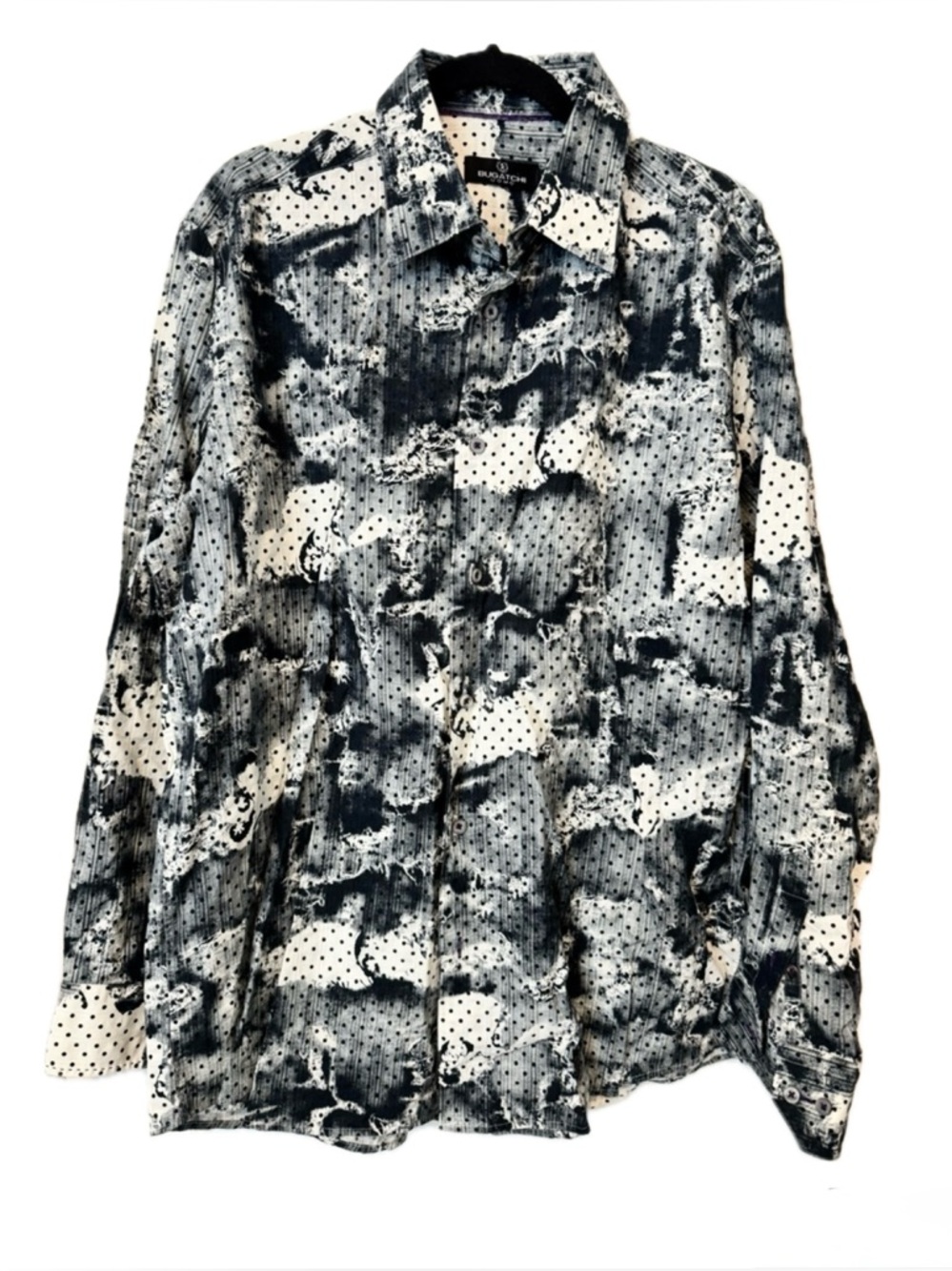 Bugatchi Uomo Abstract Print Button Down Shirt XL Black White Designer Luxury